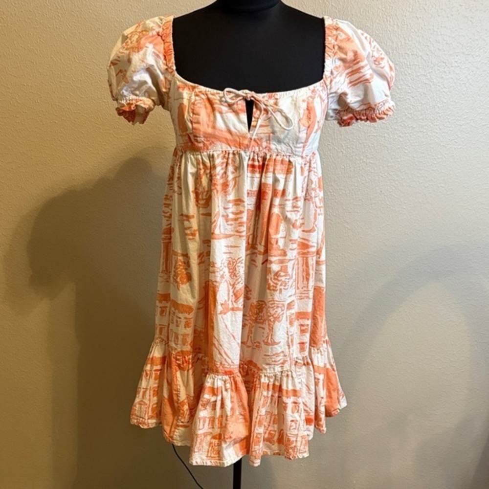 Urban Outfitters Coral and Cream Patterned Top